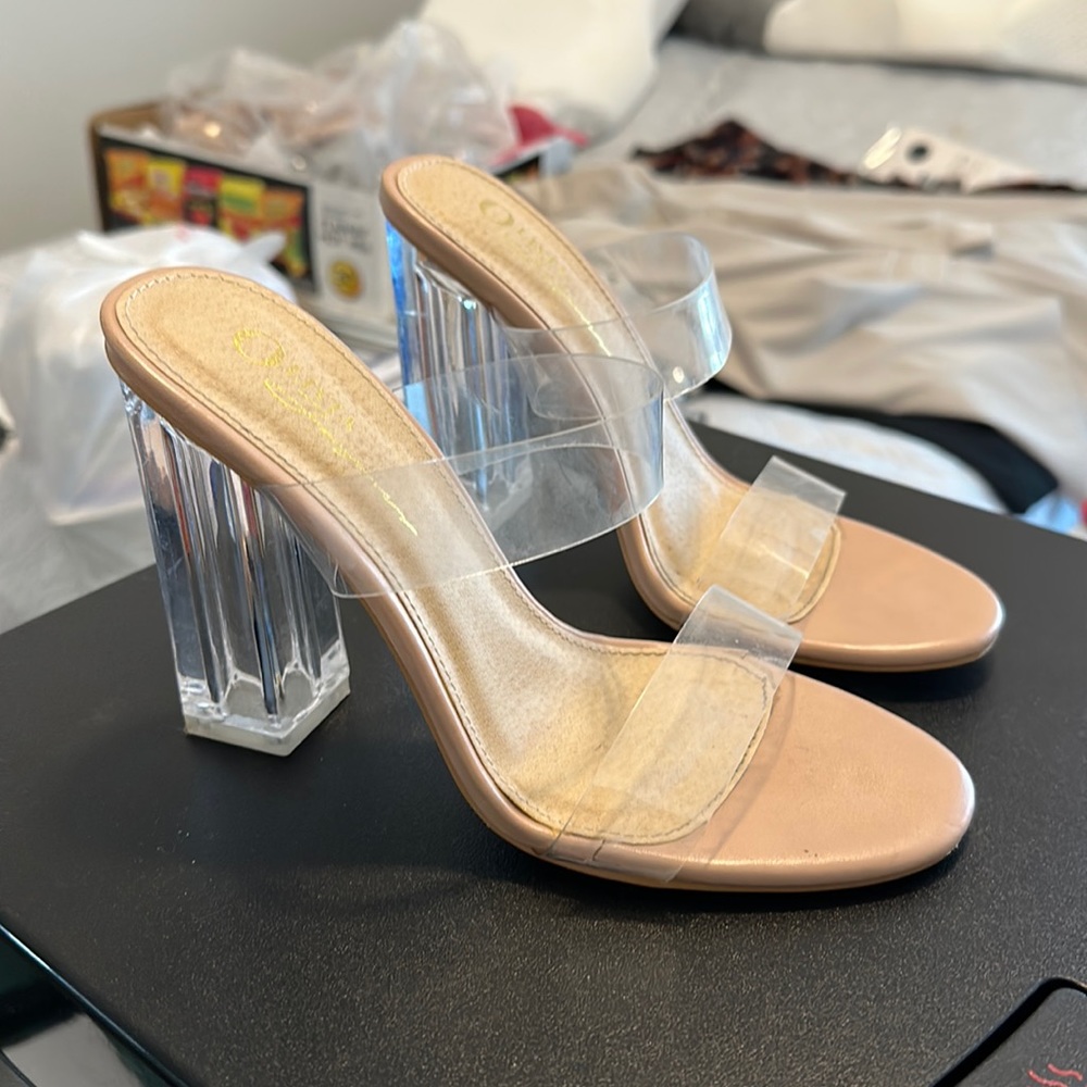 Nude Clear Strap Block Heels